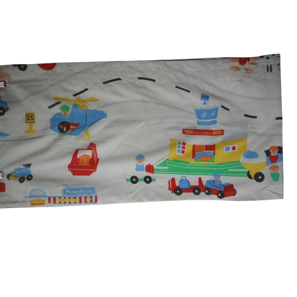 Vtg Kids Room Valance Fisher Price Airport Plane Helicopter Crew 61 x 15.5 #1 - Picture 2 of 2